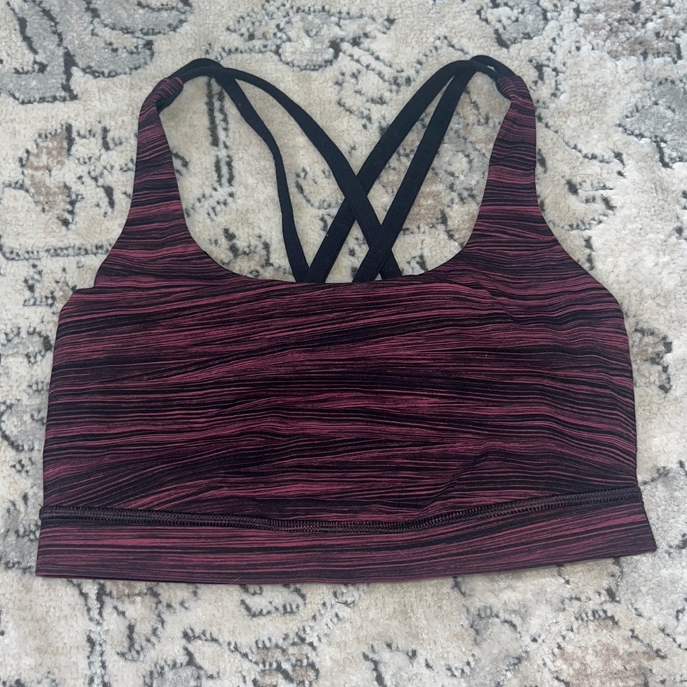 Pink/Black Striped LULULEMON Energy Bra, Medium Support